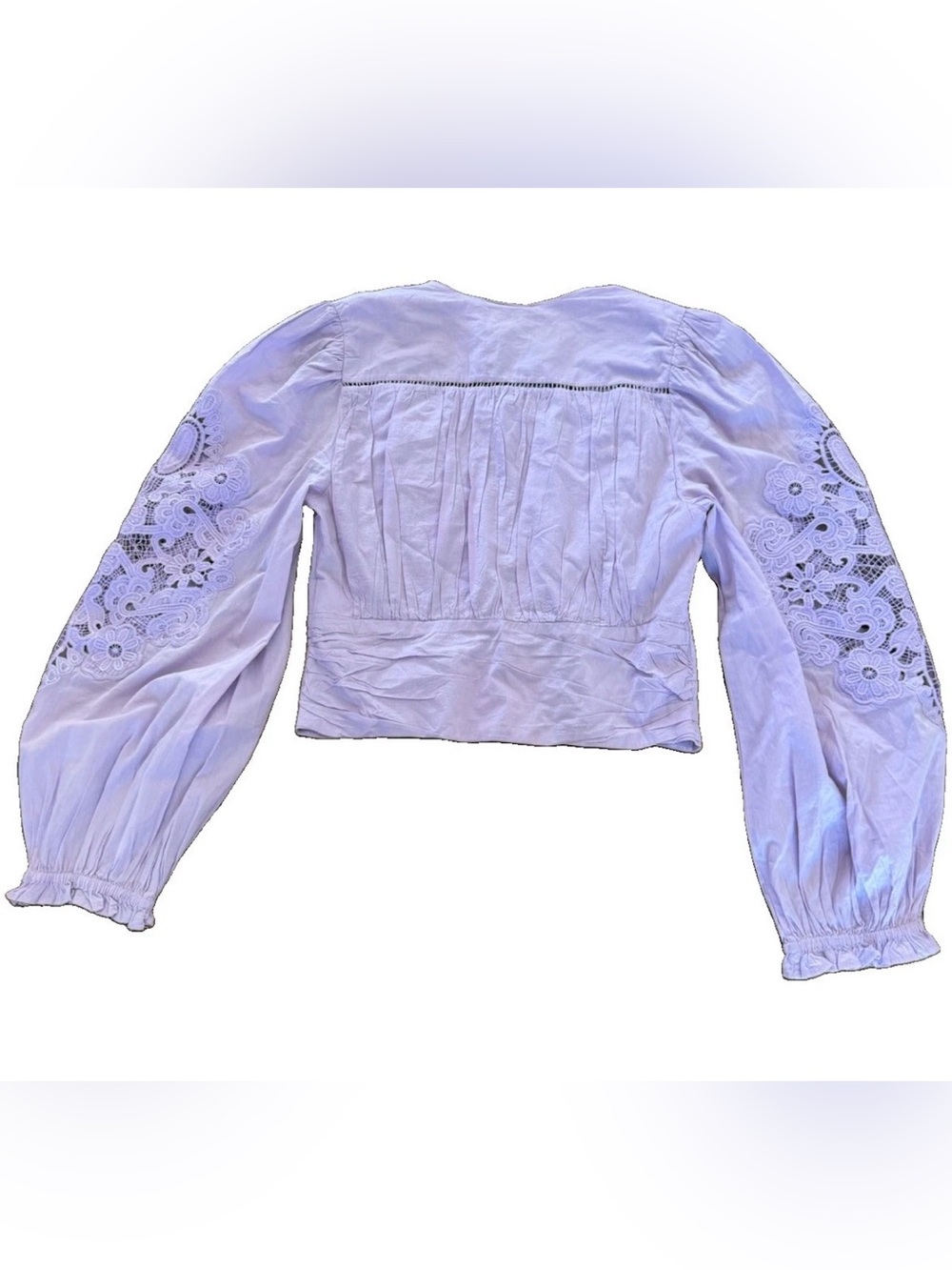 NWT FARM Rio Lilac Lace Blouse M $175 Embroidered Puff Sleeve Boho - Picture 3 of 14